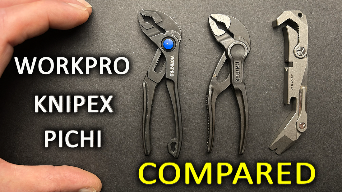 Comparing three compact EDC (Everyday Carry) tools: the Knipex Cobra XS, the Pichi X2S Titanium (often referred to as "Peachy"), and the Workpro Mini Water Pump Pliers.
